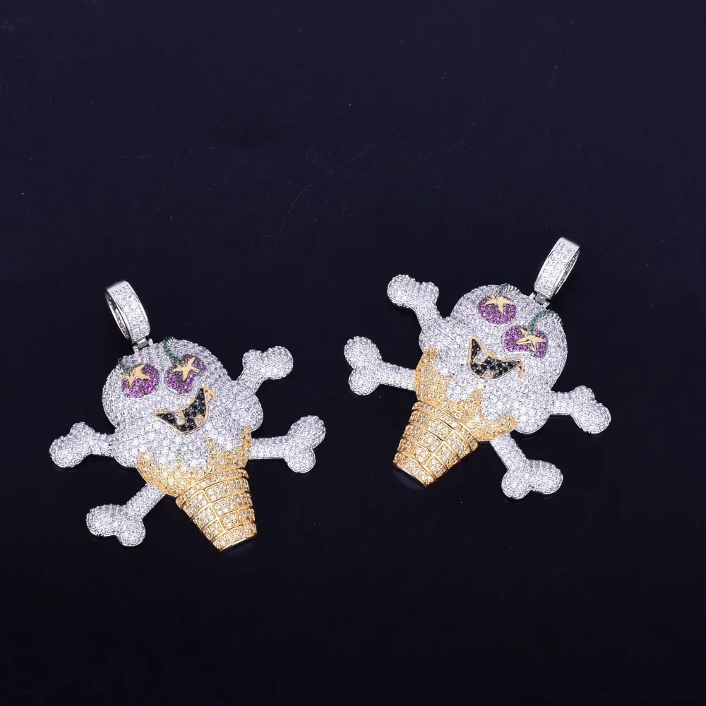 Skull Ice Cream Shape Necklace With Pendant Gold Silver